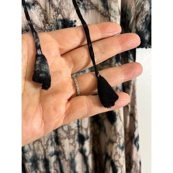 Tie Dye Floral Top M Brown Hi Lo Sequin Tassel Grunge Boho Biker Chic Funky 80s - Picture 6 of 13